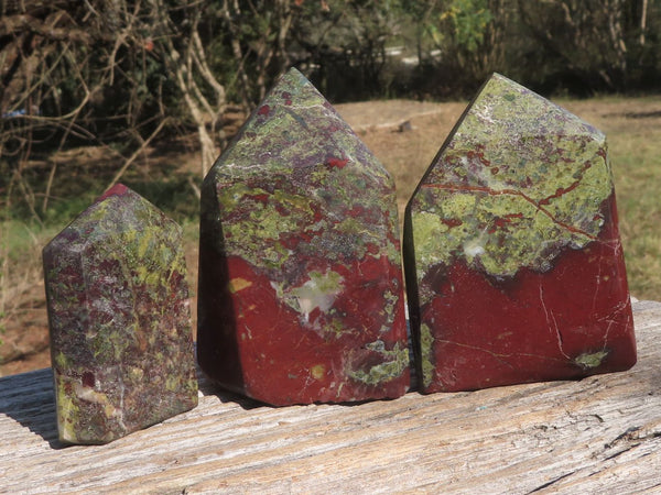 Polished Bastite Dragon Bloodstone Points (Piedmontite & Epidote) x 3 From Tshipies, South Africa - TopRock