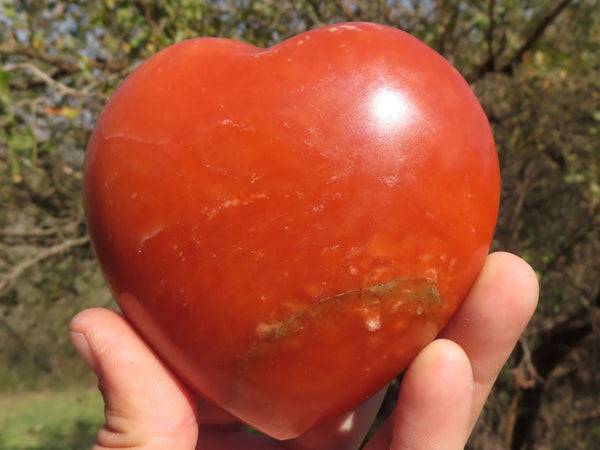 Polished Dark Exceptional Orange Twist Calcite Hearts  x 2 From Maevantanana, Madagascar - TopRock