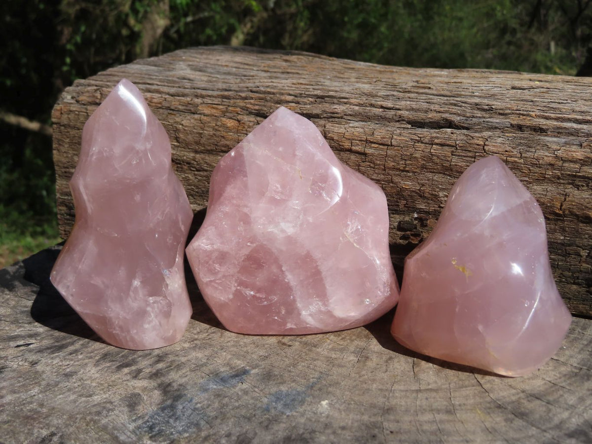 Polished Gemmy Rose Quartz Flames x 3 From Madagascar - TopRock