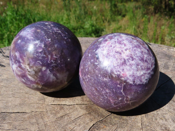 Polished Lepidolite Spheres With Pink Tourmaline x 2 From Zimbabwe - TopRock