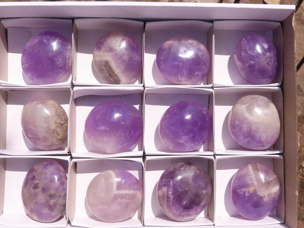 Polished Amethyst Palm Stones With Smokey Patterns x 12 From Madagascar - TopRock