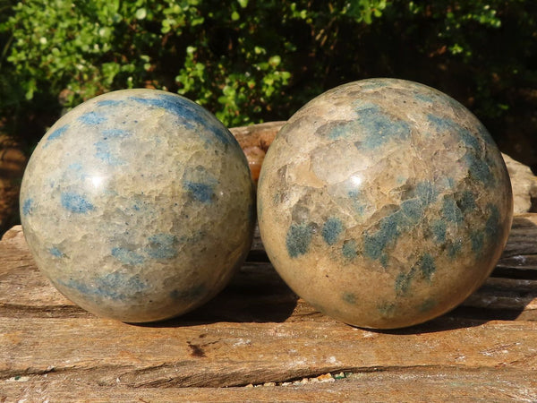 Polished Blue Dalmatian Stone / Spinel Quartz Spheres  x 2 From Madagascar - Toprock Gemstones and Minerals 