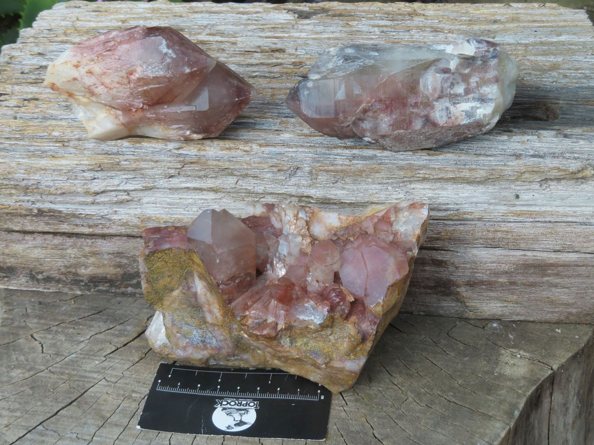 Natural Red Hematoid Quartz Clusters x 3 From Karoi, Zimbabwe - TopRock