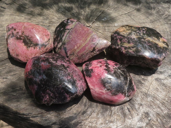 Polished One Side Polished Rhodonite Free Forms  x 5 From Madagascar - TopRock