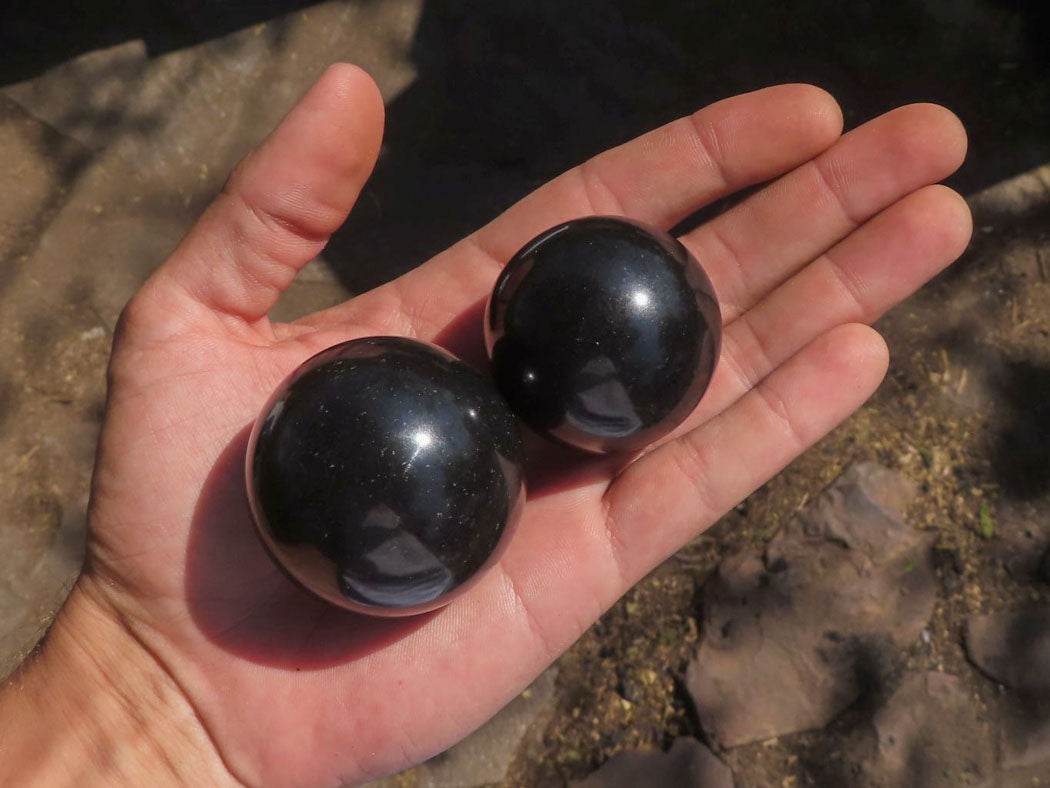 Polished Black Basalt Spheres x 6 From Madagascar - TopRock