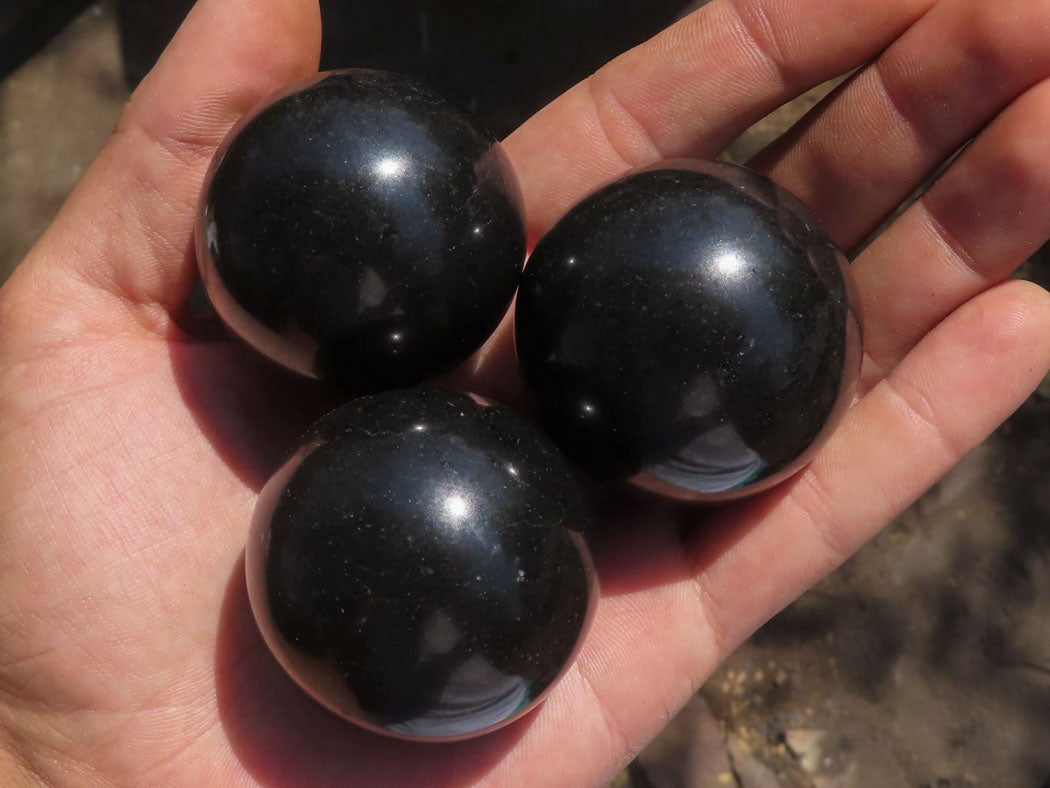 Polished Black Basalt Spheres x 6 From Madagascar - TopRock