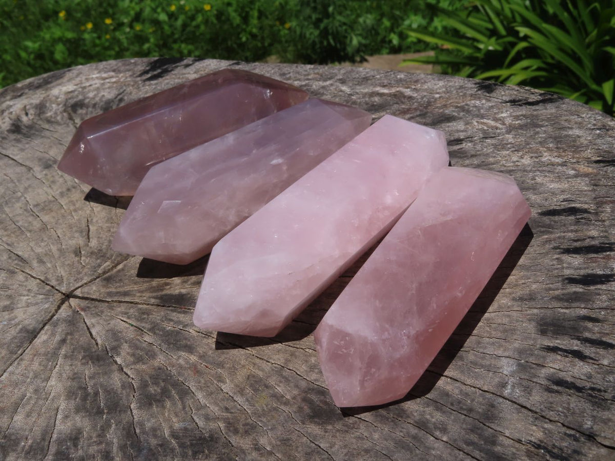 Polished Gemmy Double Terminated Rose Quartz Crystals x 4 From Ambatondrazaka, Madagascar - TopRock
