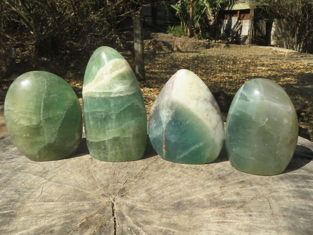 Polished Emerald Green Fluorite Standing Free Forms x 4 From Madagascar - TopRock