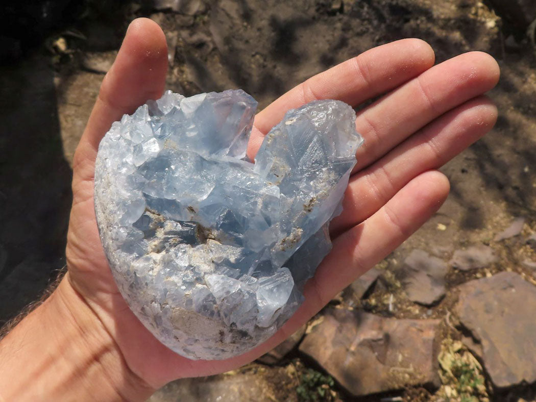 Polished Blue Crystalline Celestite Crystal Eggs x 3 From Sakoany, Madagascar - TopRock