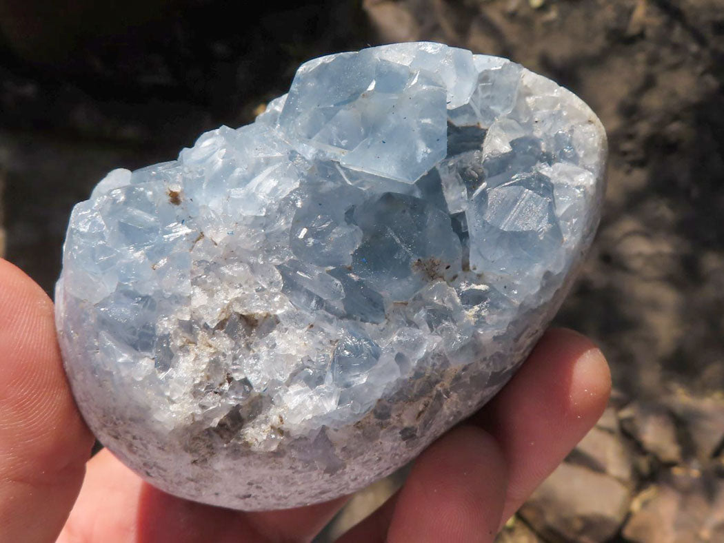 Polished Blue Crystalline Celestite Crystal Eggs x 3 From Sakoany, Madagascar - TopRock
