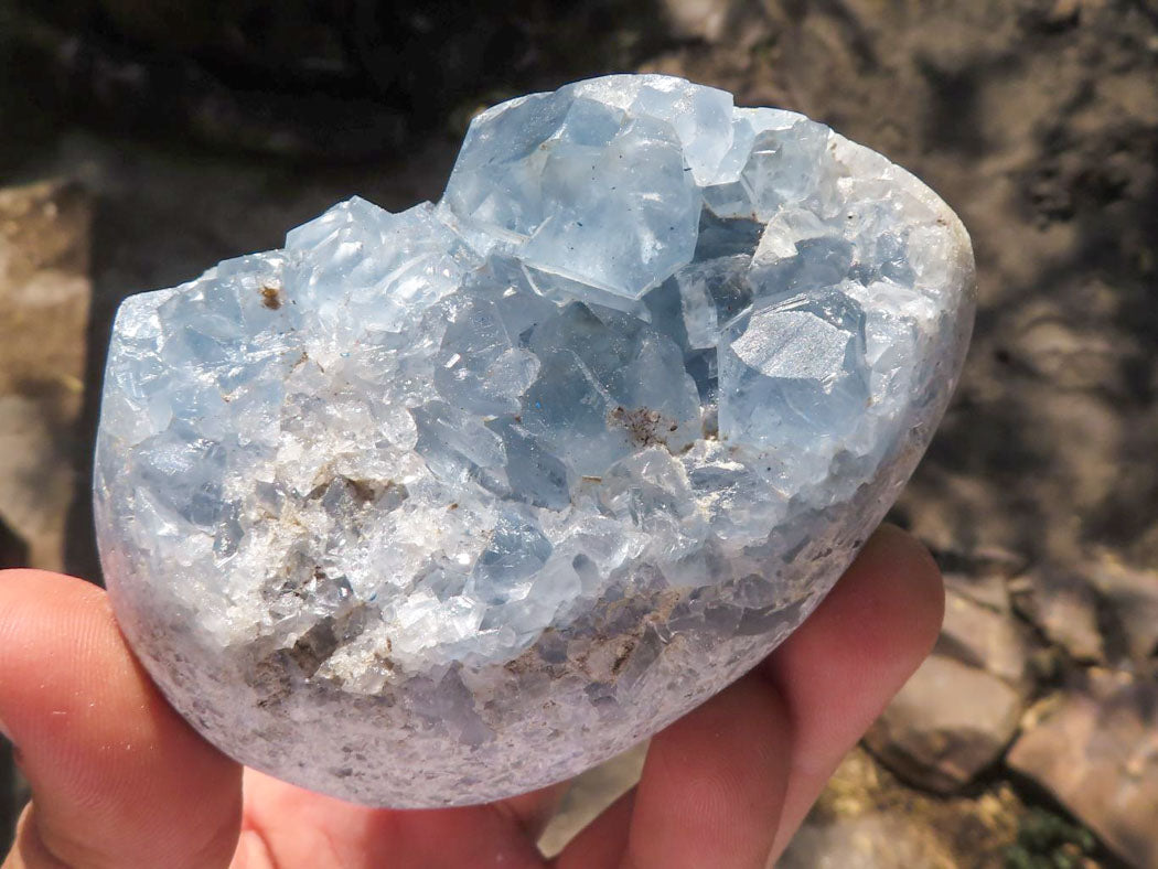 Polished Blue Crystalline Celestite Crystal Eggs x 3 From Sakoany, Madagascar - TopRock