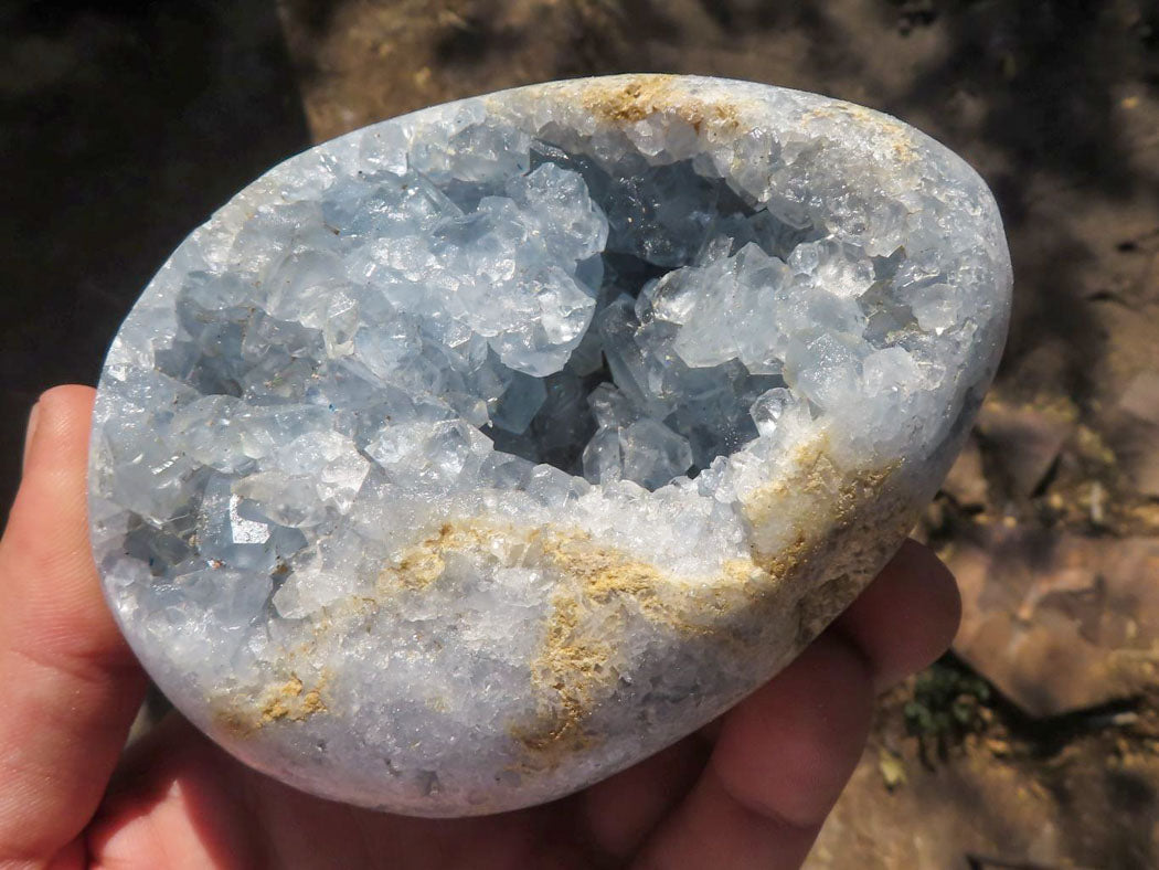 Polished Blue Crystalline Celestite Crystal Eggs x 3 From Sakoany, Madagascar - TopRock