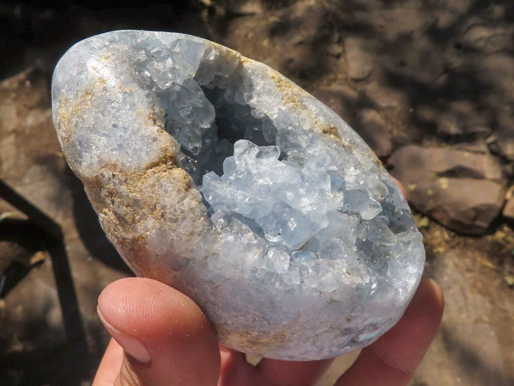 Polished Blue Crystalline Celestite Crystal Eggs x 3 From Sakoany, Madagascar - TopRock