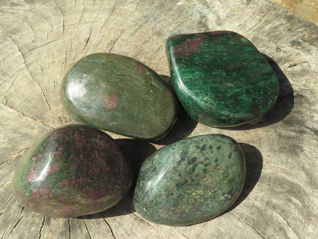 Polished Rare Fluorescent Green Verdite Ruby Corundum Free Forms x 4 From Zimbabwe - TopRock