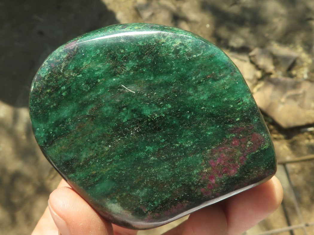 Polished Rare Fluorescent Green Verdite Ruby Corundum Free Forms x 4 From Zimbabwe - TopRock