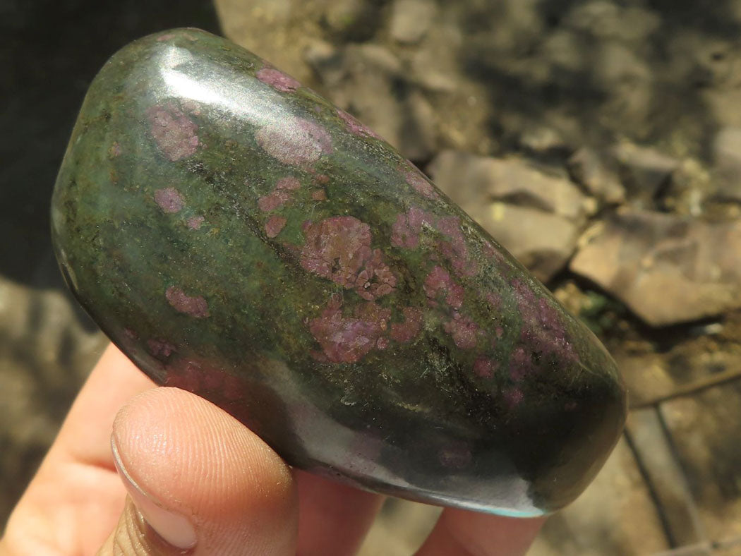 Polished Rare Fluorescent Green Verdite Ruby Corundum Free Forms x 4 From Zimbabwe - TopRock