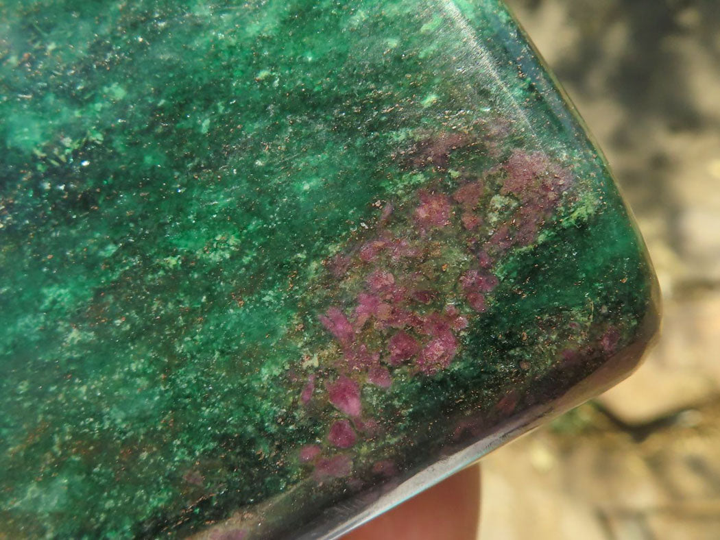 Polished Rare Fluorescent Green Verdite Ruby Corundum Free Forms x 4 From Zimbabwe - TopRock
