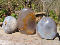 Polished Banded Agate Standing Free Forms  x 3 From West Coast, Madagascar - Toprock Gemstones and Minerals