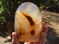 Polished Banded Agate Standing Free Forms  x 3 From West Coast, Madagascar - Toprock Gemstones and Minerals