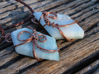 Polished Blue Smithsonite Aragonite Pendants Wrapped In Copper & Metal Wire (One With Ajoite) x 7 From Southern Africa - TopRock