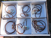 Polished Blue Smithsonite Aragonite Pendants Wrapped In Copper & Metal Wire (One With Ajoite) x 7 From Southern Africa - TopRock