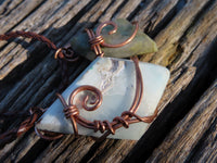 Polished Blue Smithsonite Aragonite Pendants Wrapped In Copper & Metal Wire (One With Ajoite) x 7 From Southern Africa - TopRock