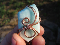 Polished Blue Smithsonite Aragonite Pendants Wrapped In Copper & Metal Wire (One With Ajoite) x 7 From Southern Africa - TopRock