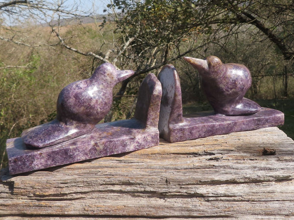 Polished Pair Of Purple Lepidolite Bird Book End Carvings  x 2 From Zimbabwe - TopRock