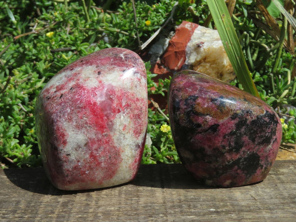 Polished Pink with Black Or White Rhodonite Free Forms x 2 From Zimbabwe - TopRock