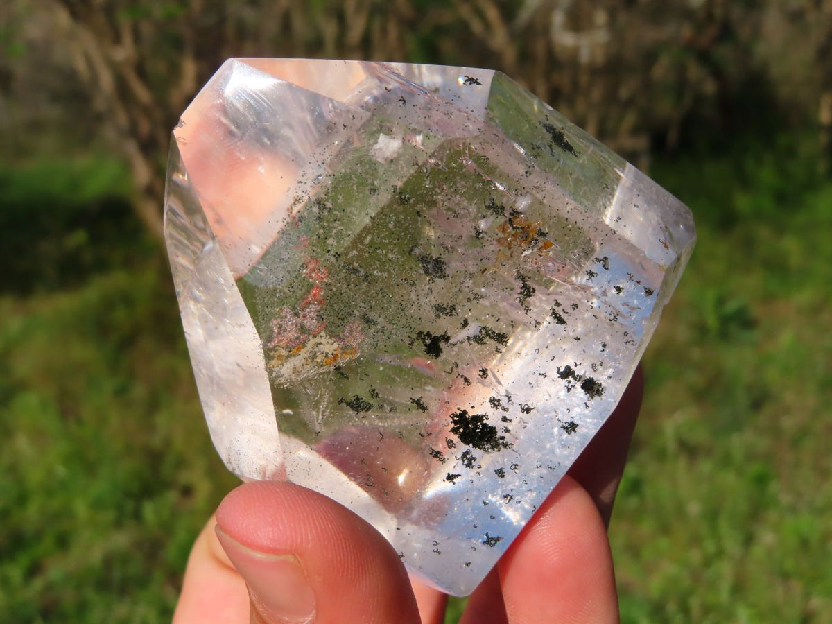 Polished Clear Quartz Crystal Points With Actinolite Moss x 3 From Madagascar - TopRock