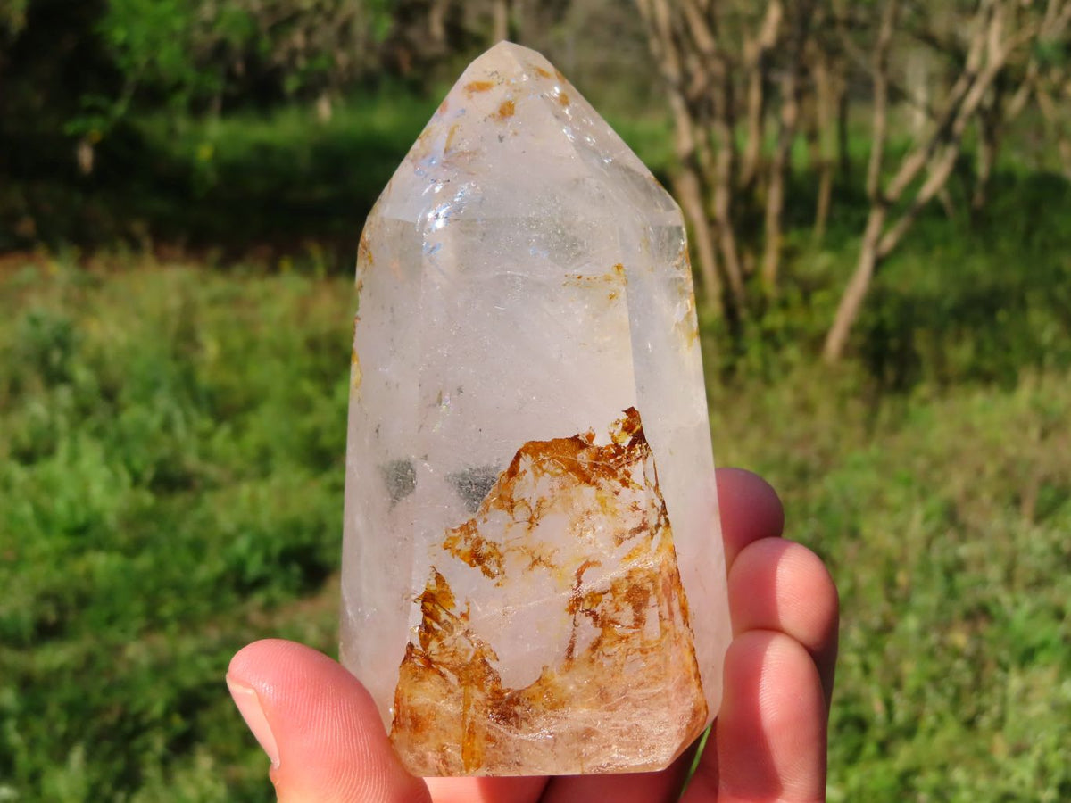 Polished Clear Quartz Crystal Points With Actinolite Moss x 3 From Madagascar - TopRock