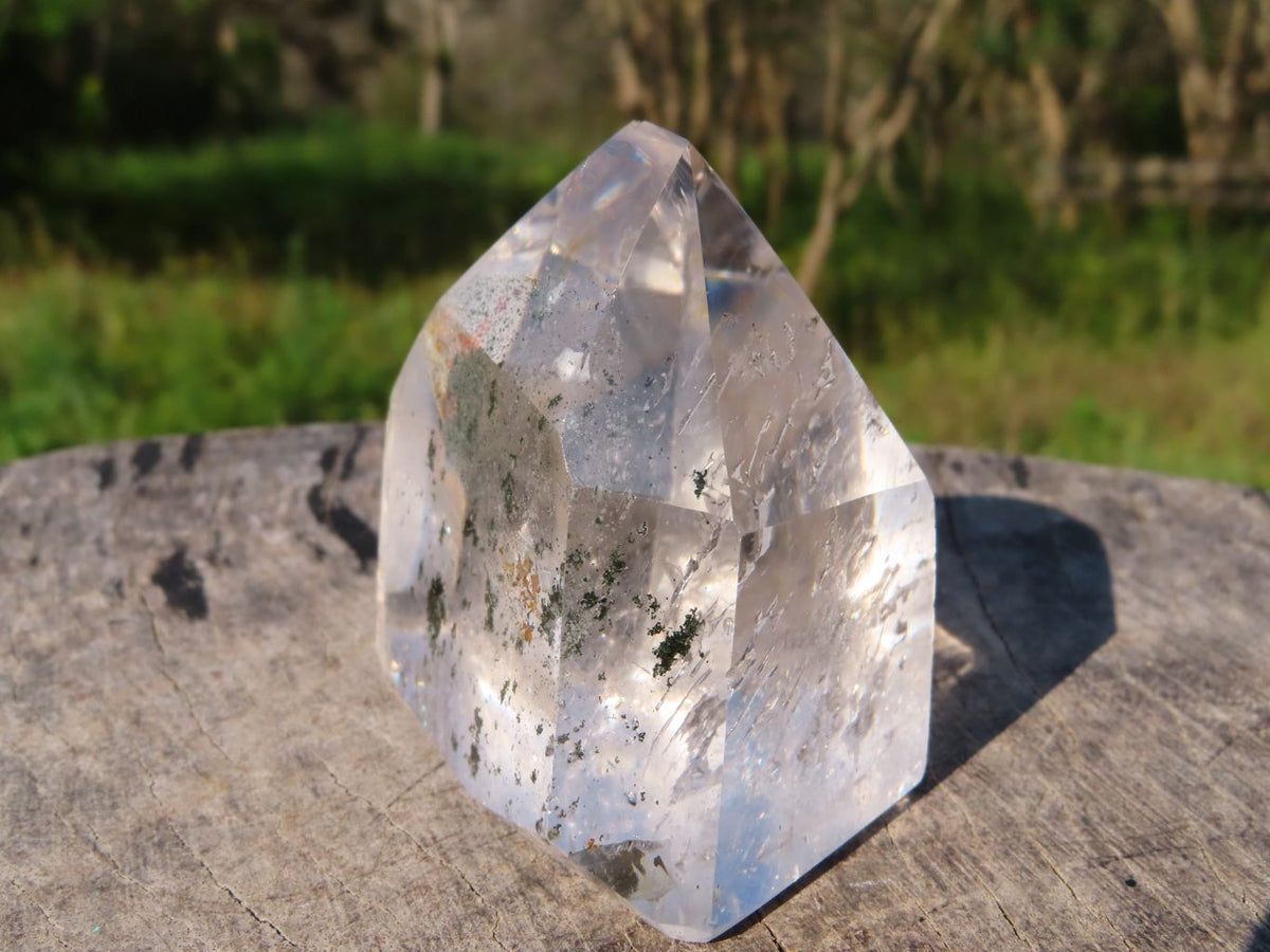 Polished Clear Quartz Crystal Points With Actinolite Moss x 3 From Madagascar - TopRock
