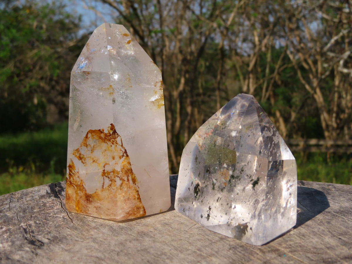 Polished Clear Quartz Crystal Points With Actinolite Moss x 3 From Madagascar - TopRock