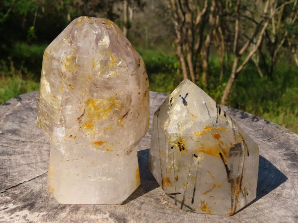 Polished Sceptre Window Crystal & Tourmalinated Crystal Point x 2 From Madagascar - TopRock