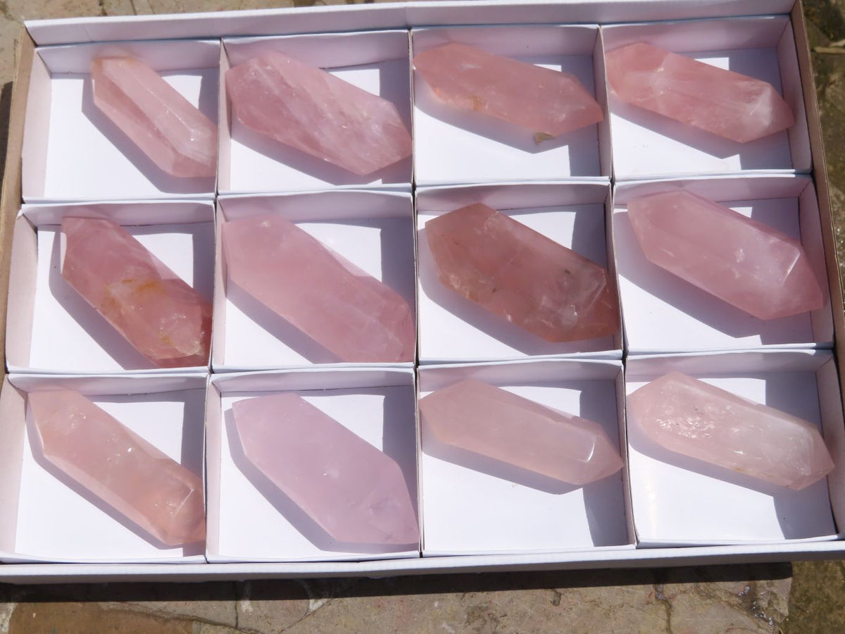 Polished Gemmy Double Terminated Rose Quartz Crystals x 12 From Ambatondrazaka, Madagascar - TopRock