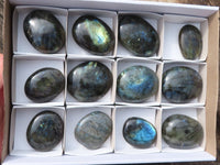 Polished Flashy Labradorite Palm Stones  x 12 From Tulear, Madagascar - Toprock Gemstones and Minerals