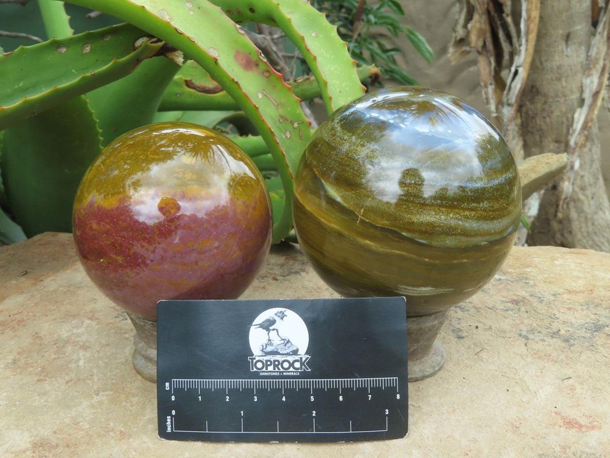 Polished Ocean Jasper Spheres x 2 From Madagascar - TopRock