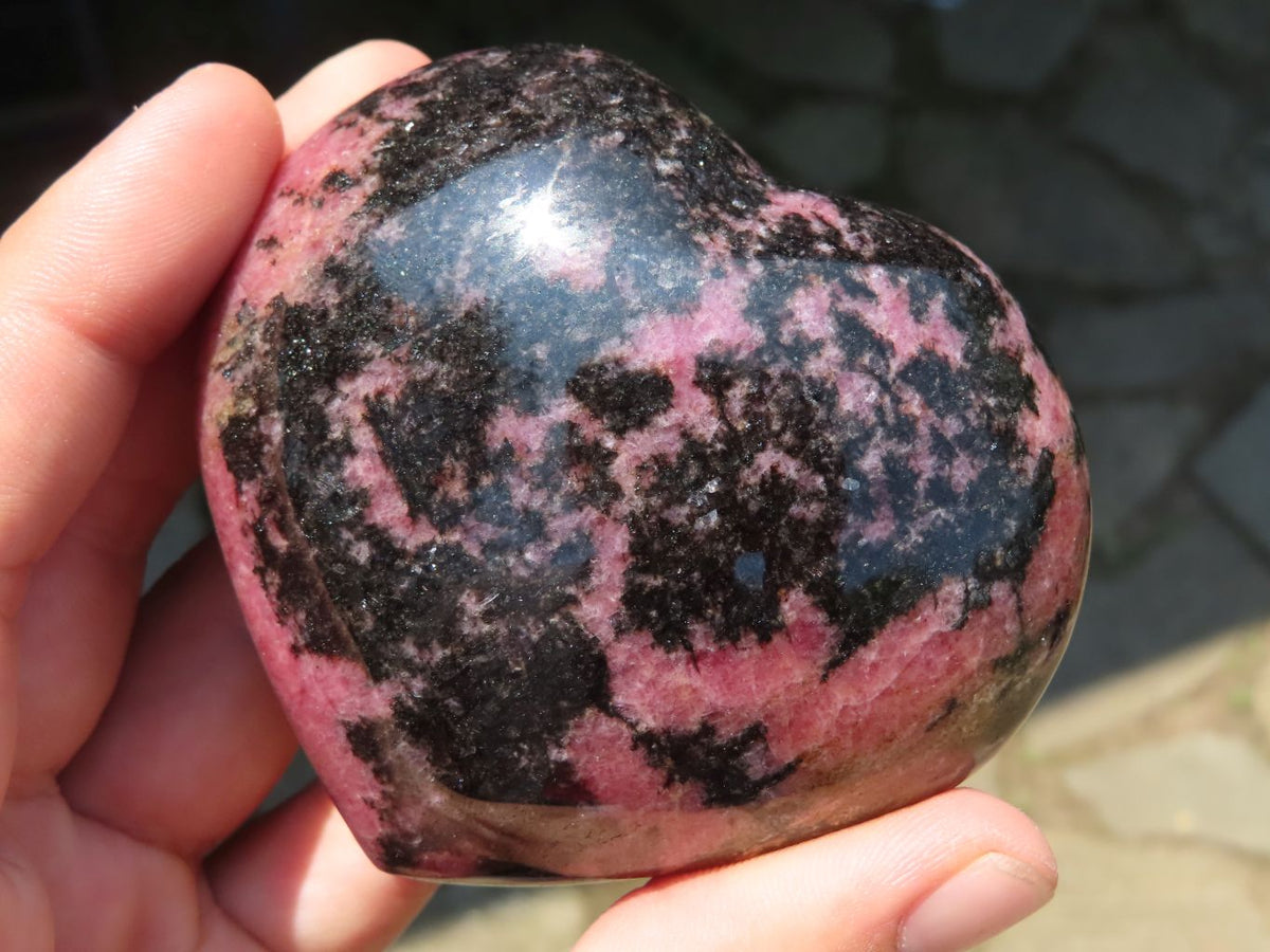Polished Red Rhodonite & Black Chromite Hearts x 4 From Ambindavato, Madagascar - TopRock