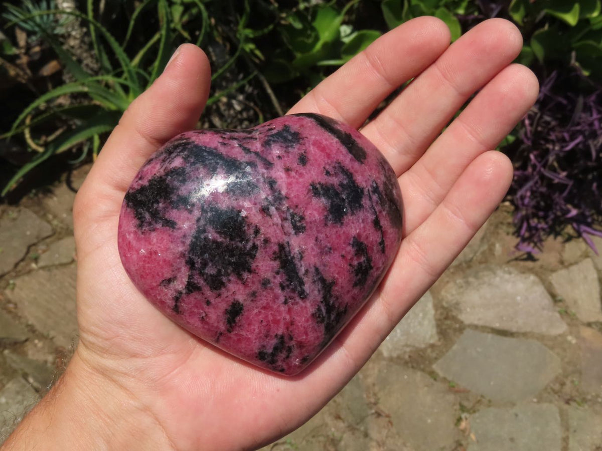 Polished Red Rhodonite & Black Chromite Hearts x 4 From Ambindavato, Madagascar - TopRock