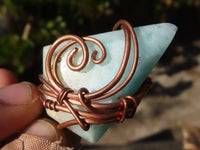 Polished Copper Wire Wrapped Blue Smithsonite Pendants x 8 From Congo - Toprock Gemstones and Minerals
