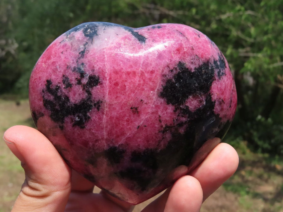 Polished Red Rhodonite & Black Chromite Hearts x 4 From Ambindavato, Madagascar - TopRock