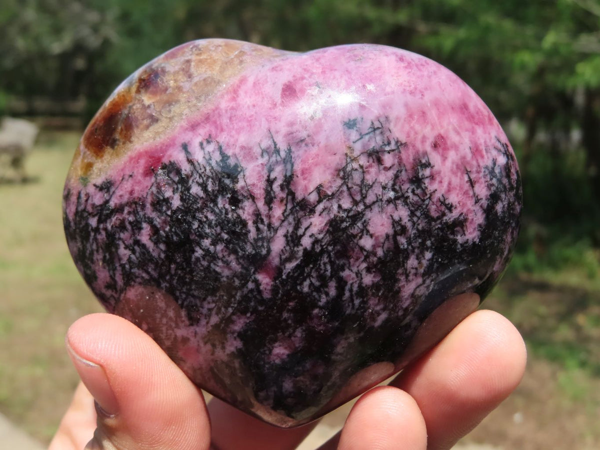 Polished Red Rhodonite & Black Chromite Hearts x 4 From Ambindavato, Madagascar - TopRock