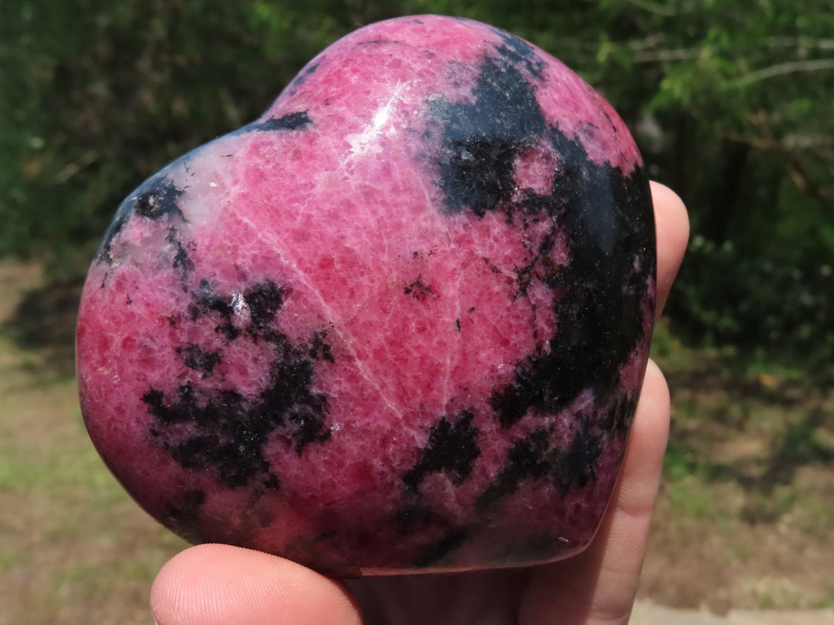 Polished Red Rhodonite & Black Chromite Hearts x 4 From Ambindavato, Madagascar - TopRock
