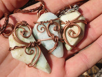 Polished Copper Wire Wrapped Blue Smithsonite Pendants x 8 From Congo - Toprock Gemstones and Minerals
