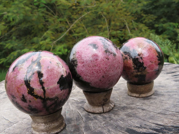 Polished Red Rhodonite Spheres with Minimum Chromite  x 3 From Madagascar - TopRock
