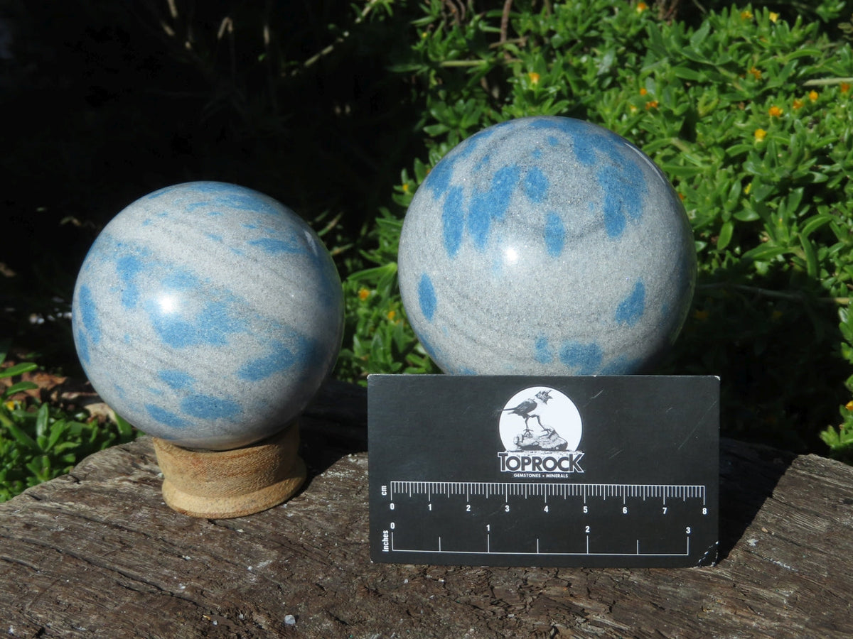 Polished Blue Spotted Spinel Spheres x 2 From Madagascar - TopRock