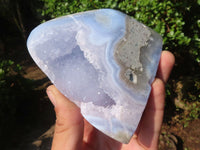 Polished Blue Lace Agate Standing Free Forms  x 2 From Nsanje, Malawi - Toprock Gemstones and Minerals