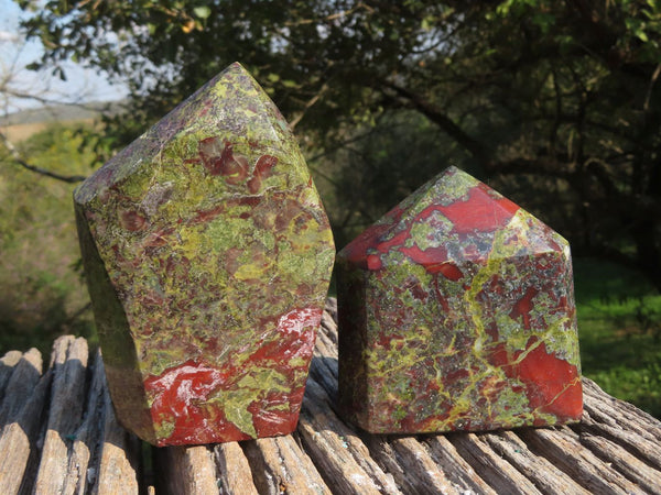 Polished Dragon Bloodstone (Bastite & Piedmontite) Crystals  x 2 From Tshipies, South Africa - TopRock