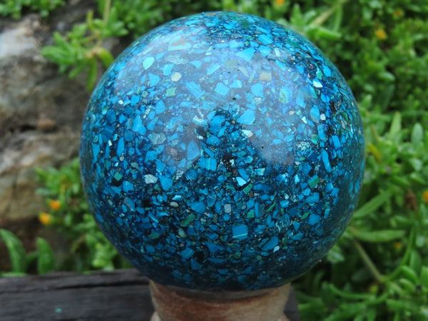 Polished Conglomerate Chrysocolla Spheres With Azurite x 2 From Congo - TopRock