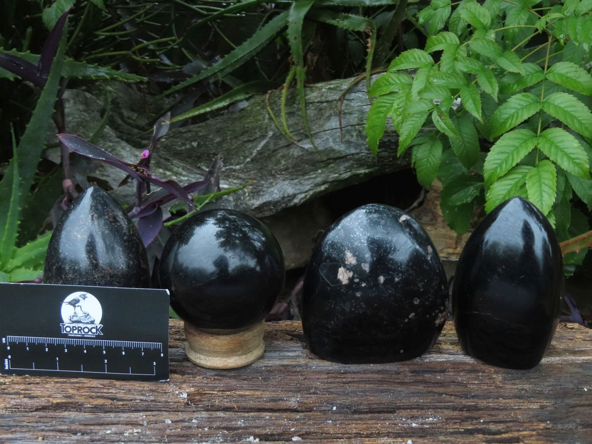 Polished Black Tourmaline Standing Free Forms & x 1 Sphere x 4 From Madagascar - TopRock